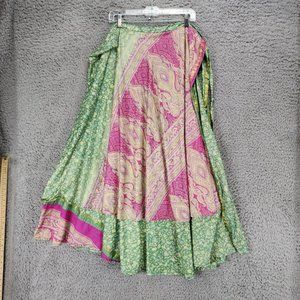 Reversible Wrap Skirt Womens One Size Green Pink Floral